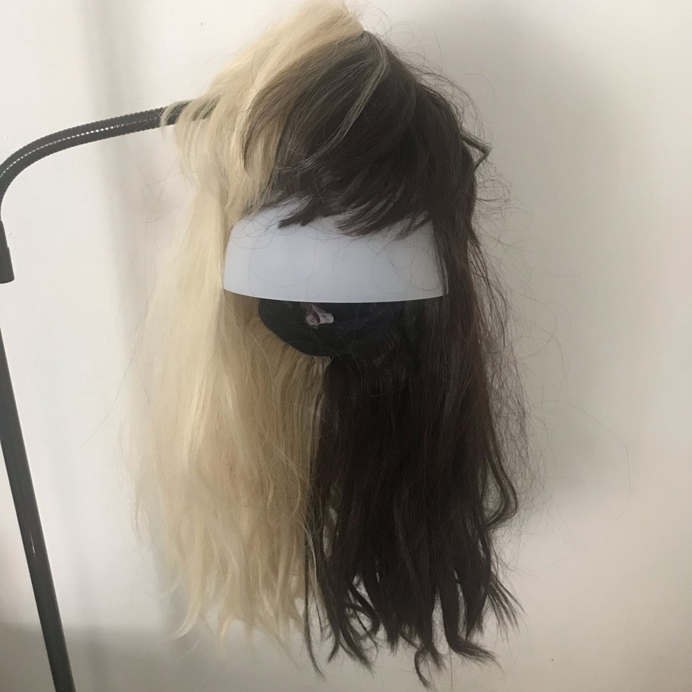 half brown half blonde bangs 14 inch cosplay wig